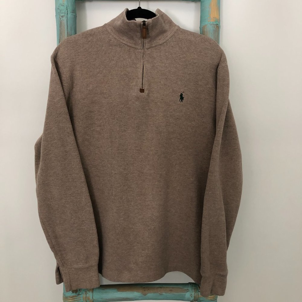 Ralph Lauren Camel Quarter Zip Cotton Sweater